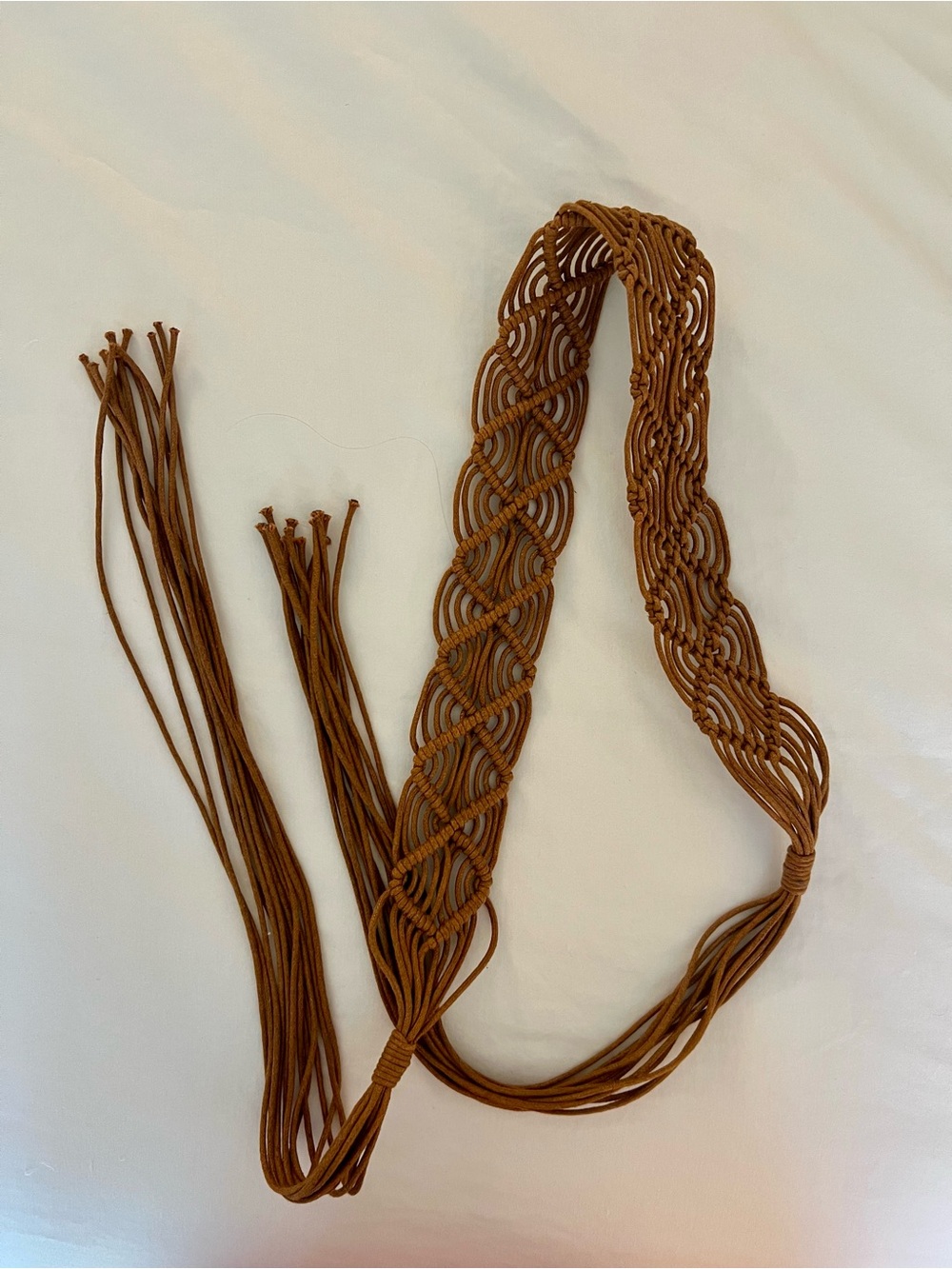 Braided Macramé Waist Belt - Caramel Brown